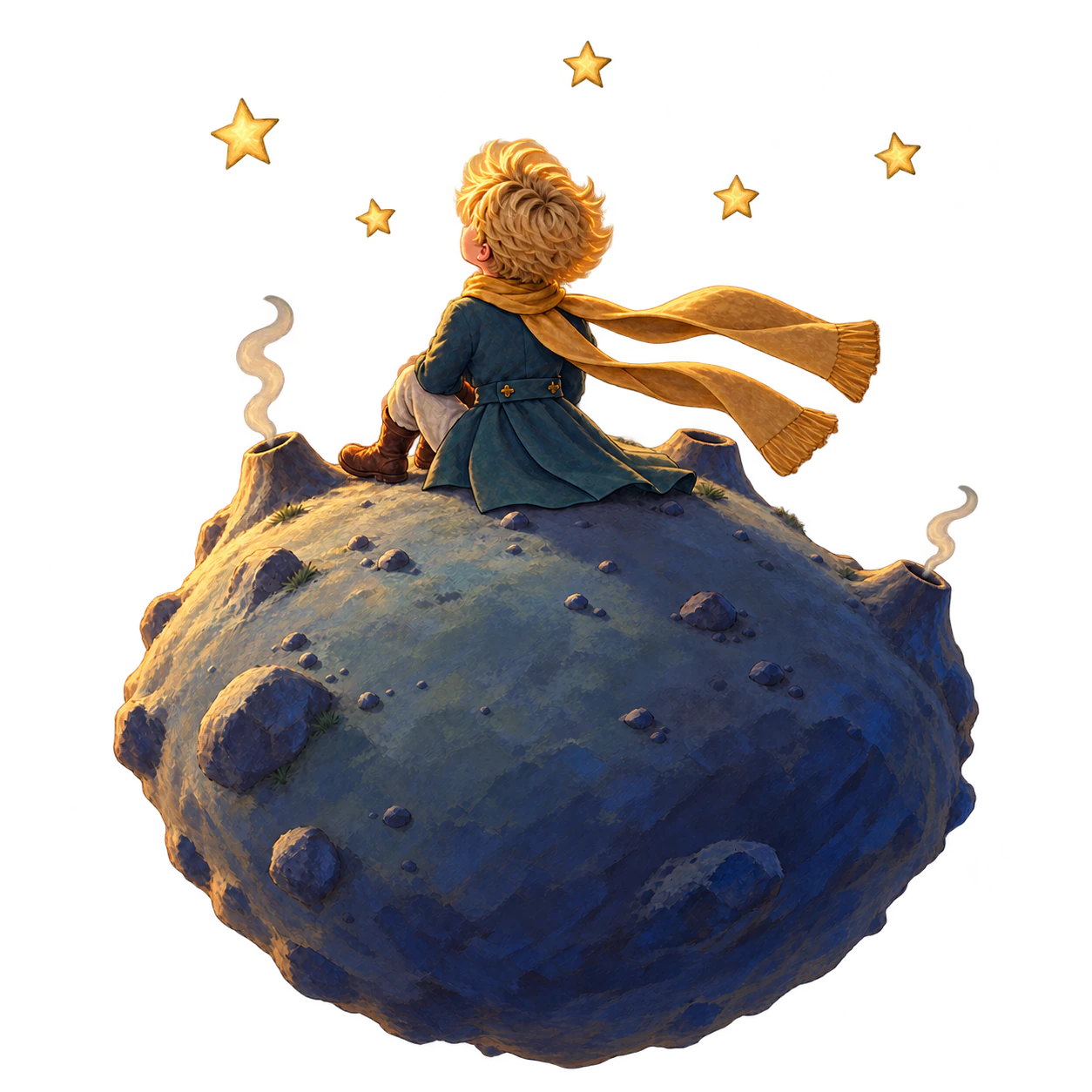小王子坐在 B-612 上，望着星星